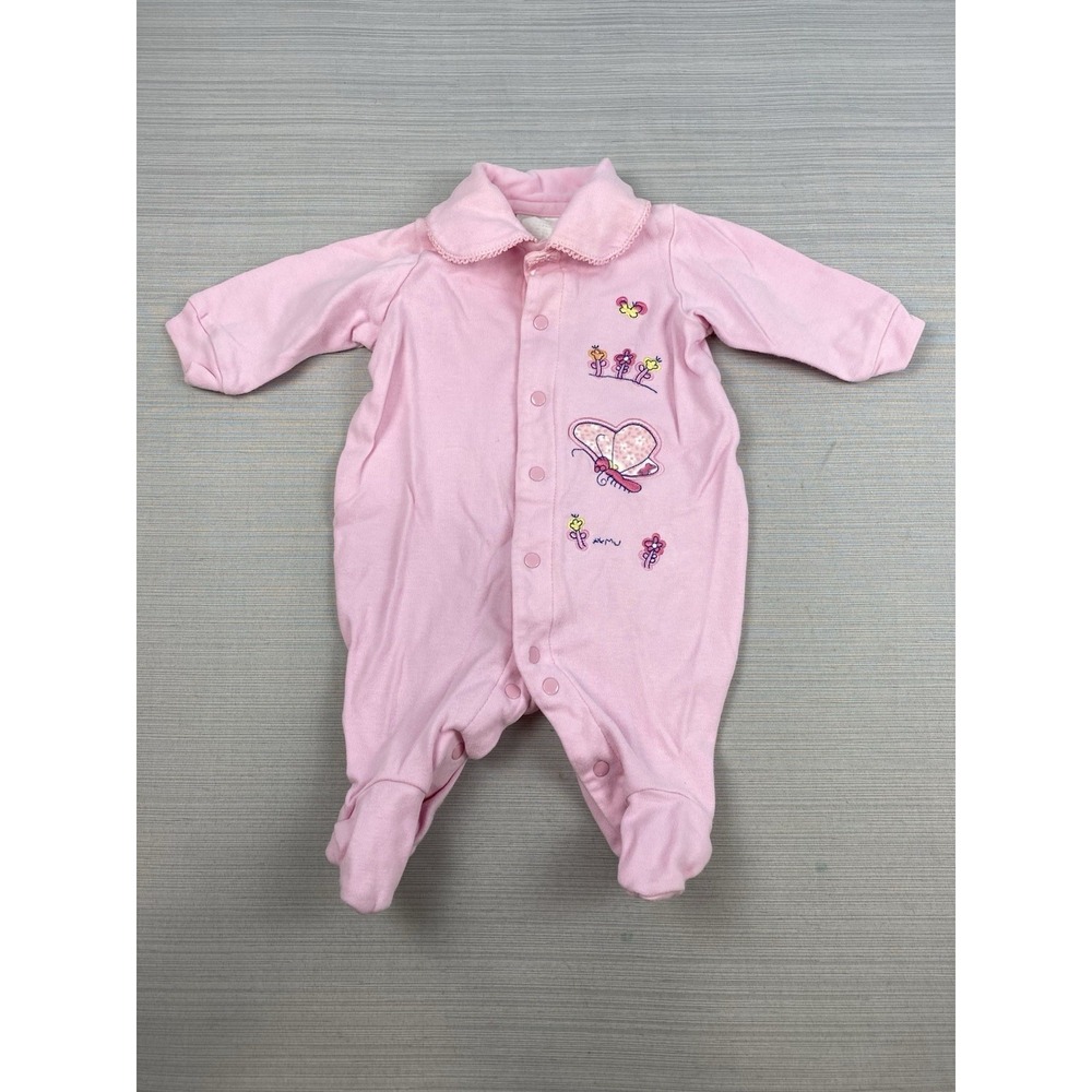 Vintage Carter's Pink Embroidered Butterfly Footie Pajamas‎ Size 0-3 Months